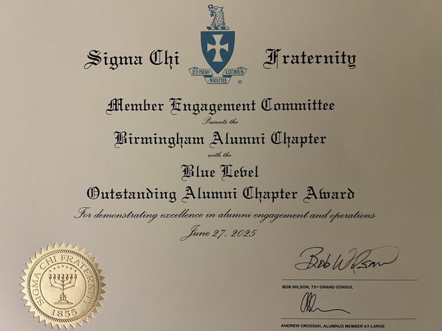 Outstanding Alumni Chapter Award 2025 certificate